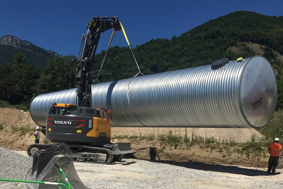 Nouveau SUPER U Création d'une réserve incendie - Pose de Super de Tubosiders