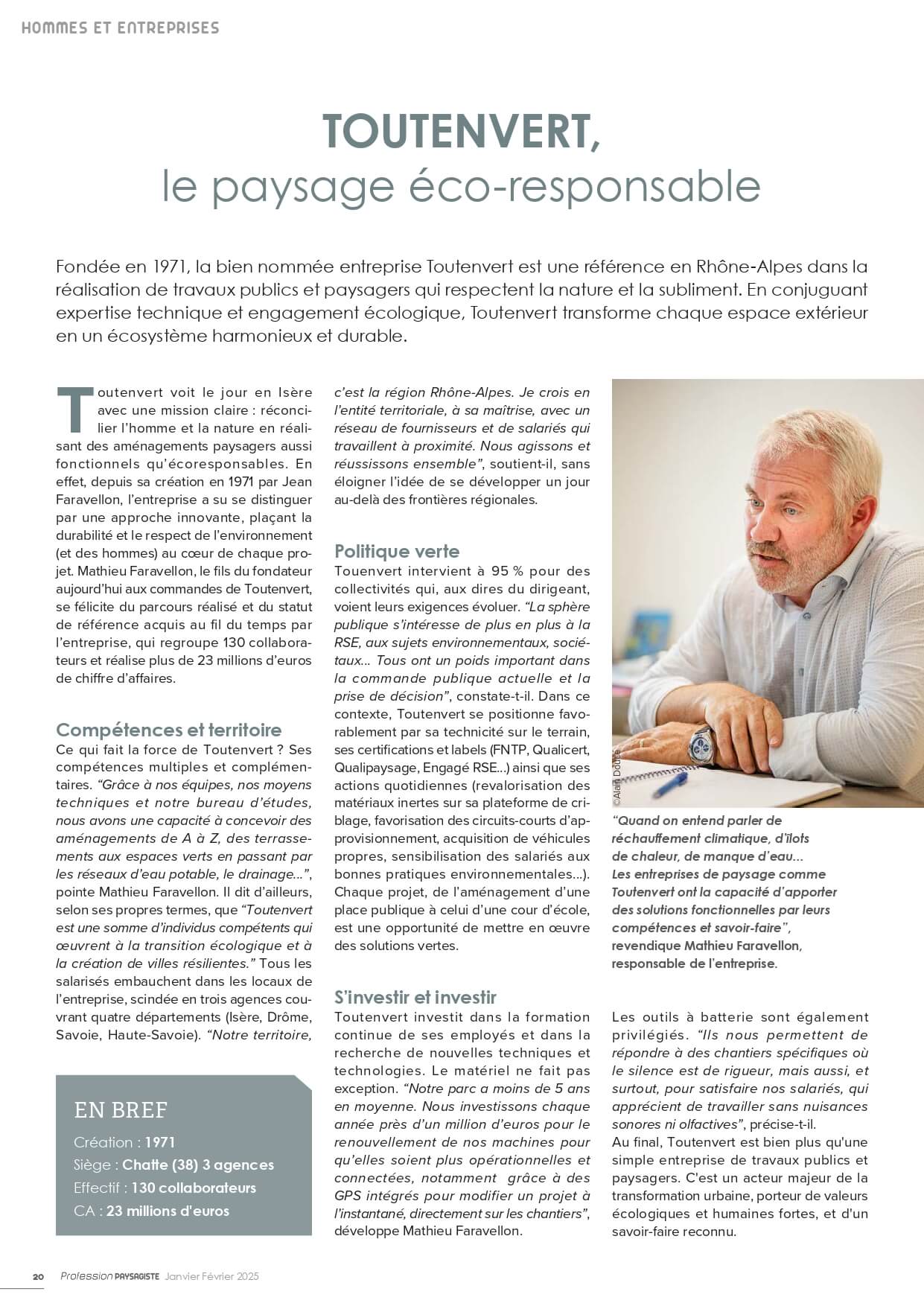 Toutenvert - Article Entreprises et paysage - Janvier 2025